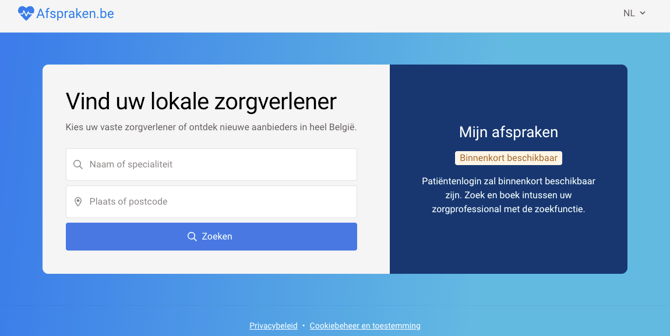 Vind uw lokale zorgverlener - startscherm